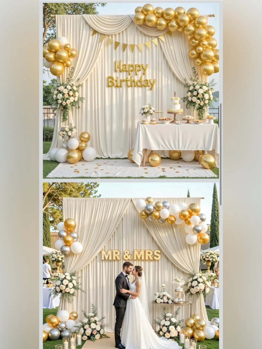 30x10ft Beige Backdrop Curtain -6 Panels 5x10FT For Wedding Photo Birthday Baby
